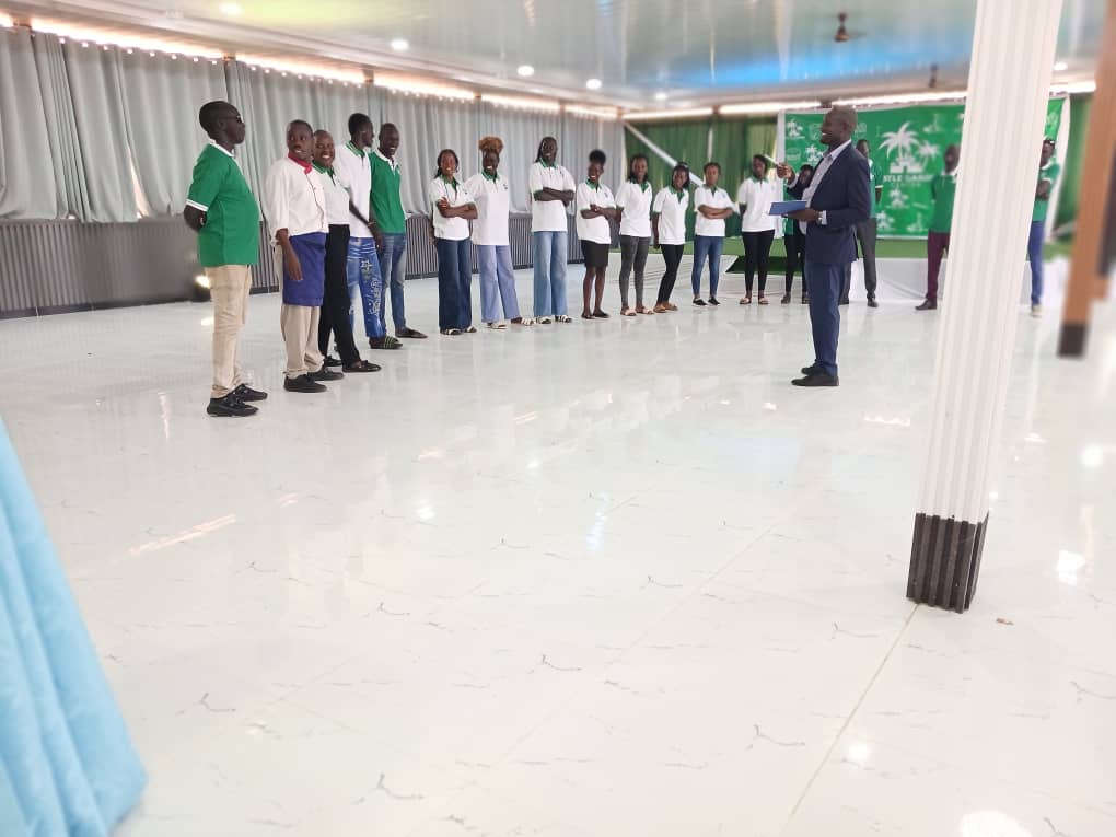 Founder addressing the Castle Garden Center team during the opening ceremony in Kwerjiek, Juba